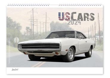 A2 Wandkalender 2024 mit Motiven von US-Cars
